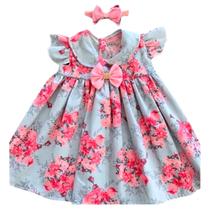 Vestido de Bebê Menina Florido com Tiara 100% Algodão Iris - Mundo Nina Kids