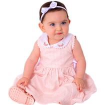 Vestido de Bebê Menina Infantil com Tiara 100% Algodão