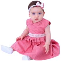 Vestido de Bebê Menina Infantil com Tiara 100% Algodão