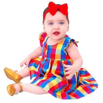 Vestido de Bebê Menina Luxo Xadrez com Tiara 100% Algodão Mundo Nina Kids Isis
