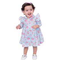 Vestido de Bebê Menina Manga Longa Florido Lilás com Tiara 100% Algodão Mundo Nina Zaya