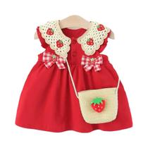 Vestido De Bebê Menina Morango Vermelho Sem Mangas Roupa De Verão Para 0-3 Anos Traje Festivo Vestido De Bebê Menina Morango Vermelho Sem Mangas Roupa De Verão Para 0-3 Anos Traje Festivo