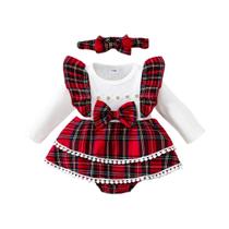 Vestido De Bebê Menina Xadrez Vermelho Com Laço De Renda, Camada Dupla, Doce E Elegante, Para Outono Vestido De Bebê Menina Xadrez Vermelho Com Laço De Renda, Camada Dupla, Doce E Elegante, Para Outono