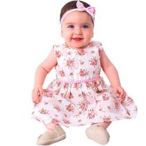 Vestido de Bebê Roupa Menina Infantil Com Tiara 100% Algodão - Manuela SB