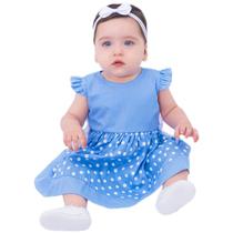 Vestido de Bebê Roupa Menina Infantil Com Tiara 100% Algodão Minnie Azul