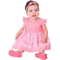Vestido de Bebê Roupa Menina Infantil Com Tiara 100% Algodão - Minnie Rosa Vestido de Bebê Roupa Menina Infantil Com Tiara 100% Algodão - Minnie Rosa