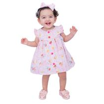 Vestido de Bebê Roupa Menina Infantil Com Tiara 100% Algodão - Mundo Nina - Alicia Vestido de Bebê Roupa Menina Infantil Com Tiara 100% Algodão - Mundo Nina - Alicia