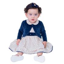Vestido de Bebê Roupa Menina Infantil Com Tiara 100% Algodão Mundo Nina Coração Azul
