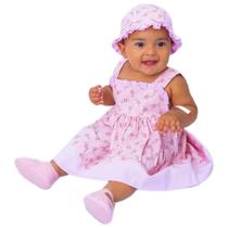 Vestido de Bebê Roupa Menina Infantil Com Tiara 100% Algodão - Mundo Nina - Florido com Chapéu - Mundo Nina Kids