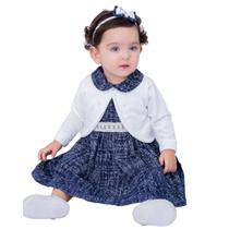 Vestido de Bebê Roupa Menina Infantil Com Tiara 100% Algodão Mundo Nina Kids Pérola Azul