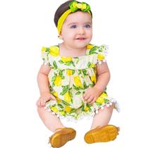 Vestido de Bebê Roupa Menina Infantil Com Tiara 100% Algodão - Mundo Nina - Limão Novo Vestido de Bebê Roupa Menina Infantil Com Tiara 100% Algodão - Mundo Nina - Limão Novo