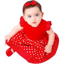 Vestido de Bebê Roupa Menina Infantil Com Tiara 100% Algodão - Mundo Nina - Minnie Vermelho Vestido de Bebê Roupa Menina Infantil Com Tiara 100% Algodão - Mundo Nina - Minnie Vermelho