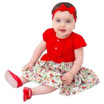 Vestido de Bebê Roupa Menina Infantil Com Tiara 100% Algodão Natalia