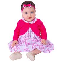 Vestido de bebê ursinho 2 - 18 meses com bolero e tiara 100% algodão - luana