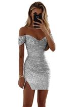 Vestido de boas-vindas BITALY com lantejoulas prateadas com glitter 22W