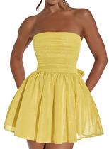 Vestido de boas-vindas Blawhee Glitter Tule amarelo sem alças Vestido de boas-vindas Blawhee Glitter Tule amarelo sem alças