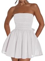 Vestido de boas-vindas Blawhee Glitter Tule branco sem alças Vestido de boas-vindas Blawhee Glitter Tule branco sem alças