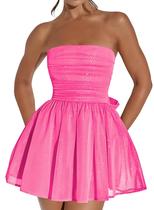 Vestido de boas-vindas Blawhee Glitter Tule rosa quente sem alças Vestido de boas-vindas Blawhee Glitter Tule rosa quente sem alças