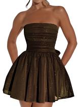Vestido de boas-vindas Blawhee Glitter Tule sem alças dourado preto Vestido de boas-vindas Blawhee Glitter Tule sem alças dourado preto