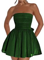 Vestido de boas-vindas Blawhee Glitter Tule sem alças verde escuro Vestido de boas-vindas Blawhee Glitter Tule sem alças verde escuro