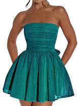 Vestido de boas-vindas Blawhee Glitter Tulle sem alças azul-petróleo Vestido de boas-vindas Blawhee Glitter Tulle sem alças azul-petróleo