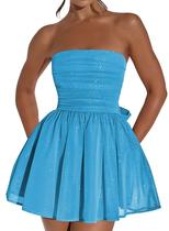 Vestido de boas-vindas Blawhee Glitter Tulle Strapless Aqua