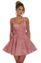Vestido de boas-vindas Dessiny Modest Sparkly Sequin Aline Dusty Rose