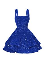 Vestido de boas-vindas Dessiny Royal Blue Short de lantejoulas em linha A Vestido de boas-vindas Dessiny Royal Blue Short de lantejoulas em linha A