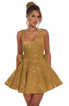 Vestido de boas-vindas, Dessiny Sequin Bodycon Bow 2025, dourado, feminino