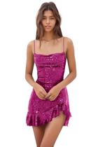 Vestido de boas-vindas EEMEII, lantejoulas, sereia, babados, fúcsia, tamanho 6