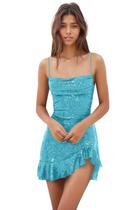 Vestido de boas-vindas EEMEII Sequin Mermaid Aqua Blue Tamanho 12