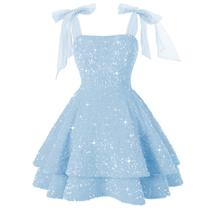 Vestido de boas-vindas FUMY Sparkly Sparkly Sequin A-Line azul claro para mulheres Vestido de boas-vindas FUMY Sparkly Sparkly Sequin A-Line azul claro para mulheres