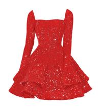 Vestido de boas-vindas YOFF Glitter Sequin, curto, mangas compridas, vermelho Vestido de boas-vindas YOFF Glitter Sequin, curto, mangas compridas, vermelho