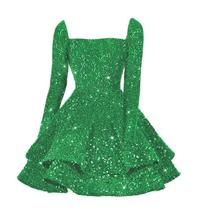 Vestido de boas-vindas YOFF Glitter Sequin em camadas A-line Emerald 10