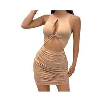 Vestido de boate justo feminino de verão, vestido suspensor plissado sexy oco para mulheres
