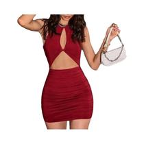 Vestido de boate justo feminino de verão, vestido suspensor plissado sexy oco para mulheres