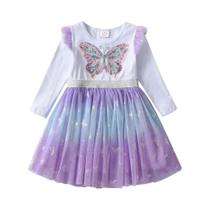 Vestido De Borboleta Em Tule Gradiente Para Meninas Pequenas, Vestido Casual Diário Para Escola E Vestido De Borboleta Em Tule Gradiente Para Meninas Pequenas, Vestido Casual Diário Para Escola E