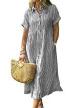 Vestido de camisa chouyatou feminino listrado de verão, preto midi Vestido de camisa chouyatou feminino listrado de verão, preto midi