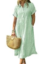 Vestido de camisa chouyatou feminino listrado de verão verde midi