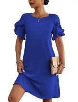 Vestido de camisa HOTOUCH Summer de manga curta Aline Blue para mulheres