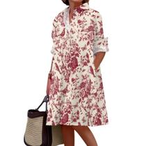 Vestido de camisa Medlor casual de manga comprida com estampa floral plus size