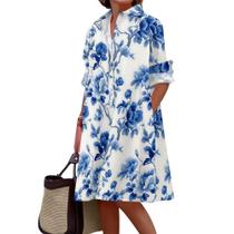 Vestido de camisa Medlor casual de manga comprida com estampa floral plus size