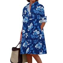 Vestido de camisa Medlor com decote em V, manga comprida, casual para mulheres Vestido de camisa Medlor com decote em V, manga comprida, casual para mulheres