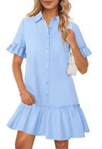 Vestido de camisa MEROKEETY Summer Button Down, azul, feminino