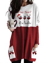 Vestido de camisa NOVEPT, tema de copo de vinho de Natal para mulheres, vermelho 2GG Vestido de camisa NOVEPT, tema de copo de vinho de Natal para mulheres, vermelho 2GG