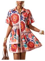 Vestido de camisa SOLY HUX com estampa floral de manga curta para mulheres