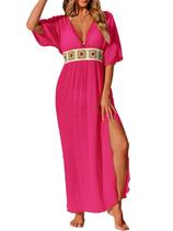 Vestido de capa de maiô CUPSHE com gola redonda rosa choque tamanho S Vestido de capa de maiô CUPSHE com gola redonda rosa choque tamanho S