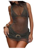 Vestido de capa Floerns See Through Glitter Bodycon Army Green