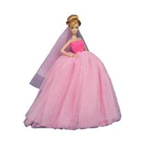 Vestido De Casamento Rosa E Conjunto De Véu De Renda Para Boneca De 115'' Vestido De Alta Qualidade Vestido De Casamento Rosa E Conjunto De Véu De Renda Para Boneca De 115'' Vestido De Alta Qualidade