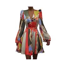 Vestido De Cetim Feminino Com Decote Em V, Manga Longa, Elegante, Plissado, Ajuste Slim, Casual Para